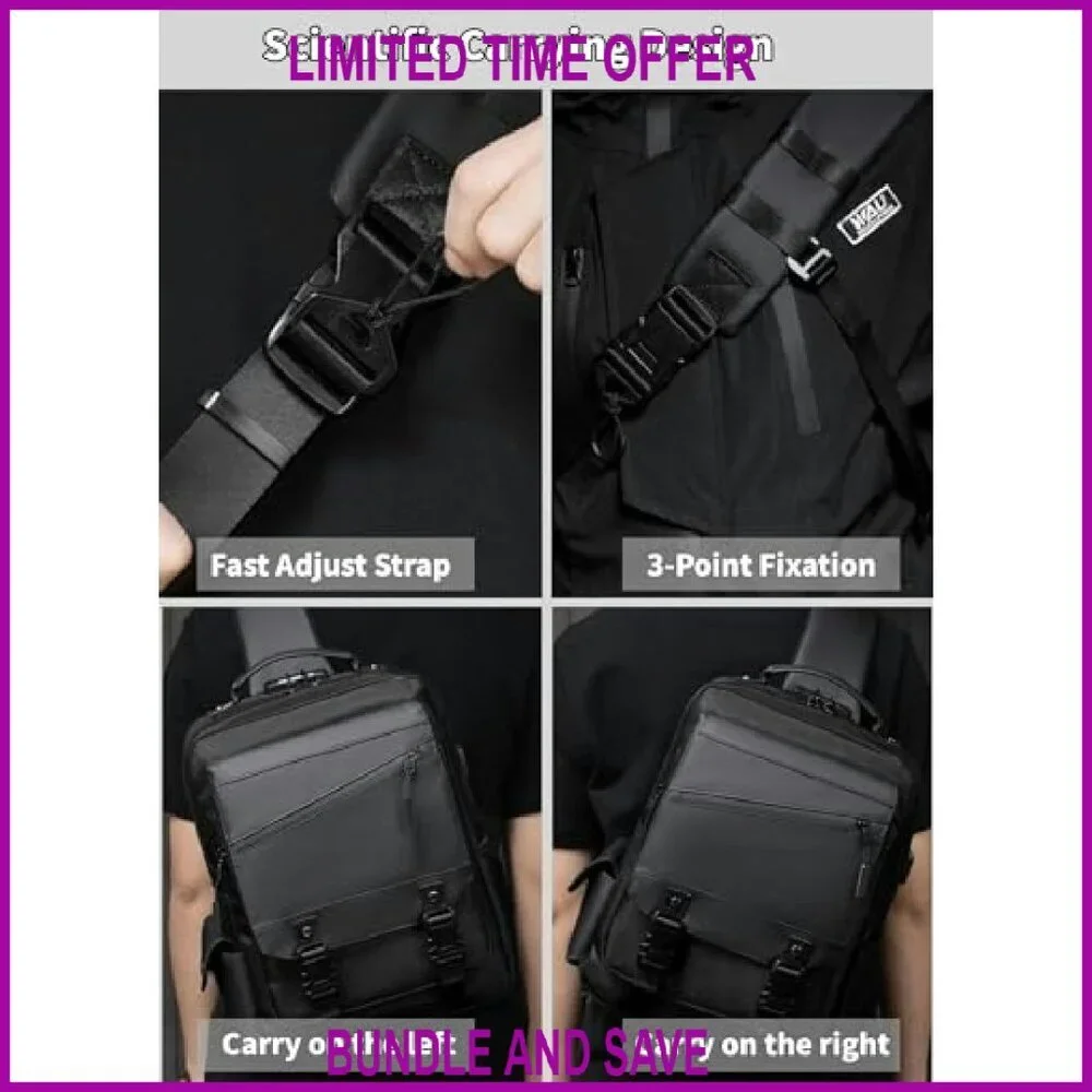 14 Inch Laptop Sling Backpack with USB Port, Water-Resistant Crossbody Bag
